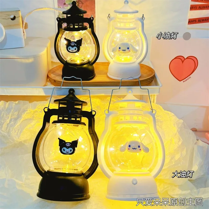 Retro mała lampa naftowa plus urocza lampka nocna Sanrio Cinnamorollkuromi przenośna lampka nocna może być zawieszana na ścianie