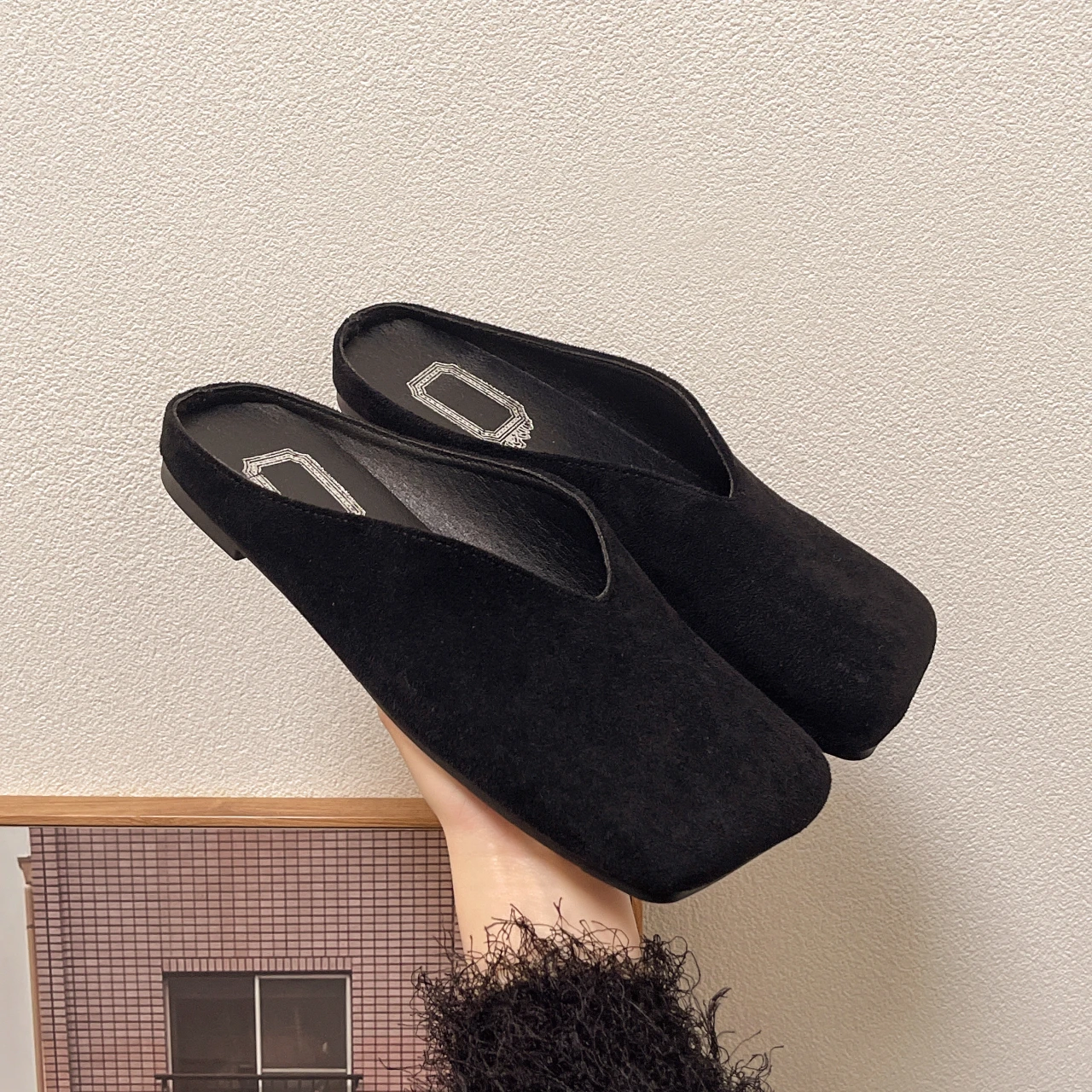 

New Designer Suede Flats Women Cotton Slippers Square Toe Fashion Mules Shoes Casual Slingback Women's Trend Mujer Zapatos