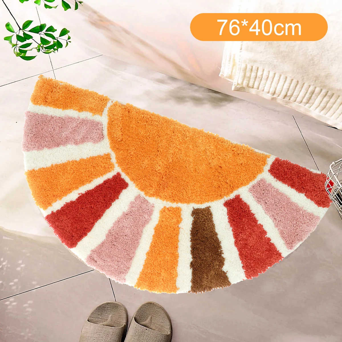 Floor Door Mat Non-slip Sun Flower Half Circle Door Rug Mat Decorative Funny Half Circle Mat Plush Bathroom Rug Home Decorative