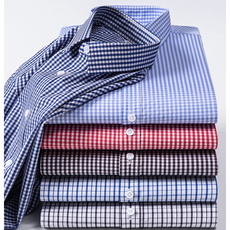 Bamboo Fiber Solid Color Classic Plaid Striped Shirt Men Long Sleeve Slim Fit 3xl 4XL Business Men's Shirt Long Sleeve Casual