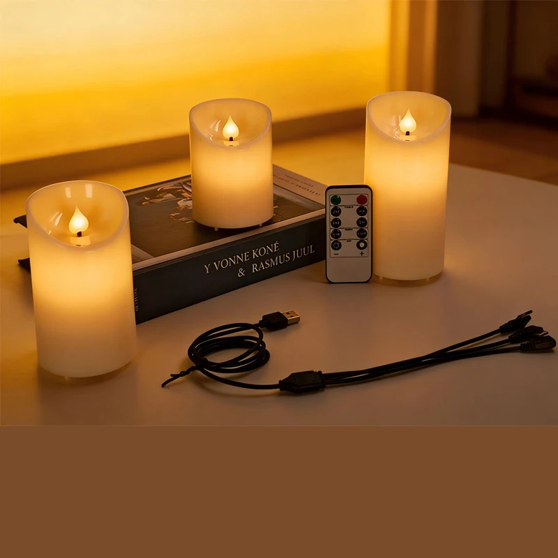 3Sizes 10-25cm Flickering Flameless Candle 400mAh USB-C Rechargeable Window Lamp & Remote Timer DIY Lighting Decors for Anywhere