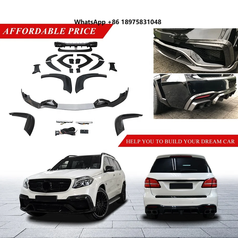 Bra-B Style Dry Carbon Fiber Body Kit for Mercedes Benz GLS X166 Rear Diffuser Trunk Wing Front Bumper Lip Wheel Eyebrow Bodykit