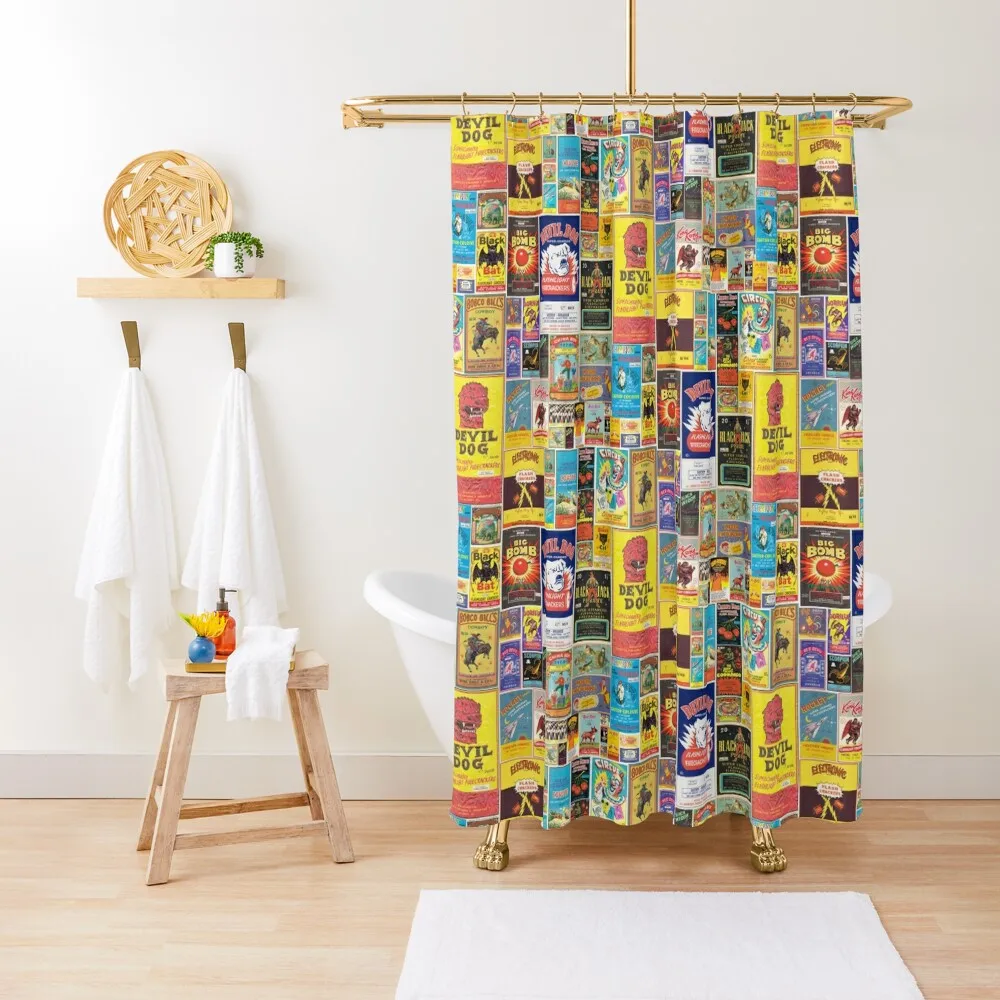 Vintage Firecracker box label Pattern Shower Curtain Bathroom Box Anime Shower Curtain