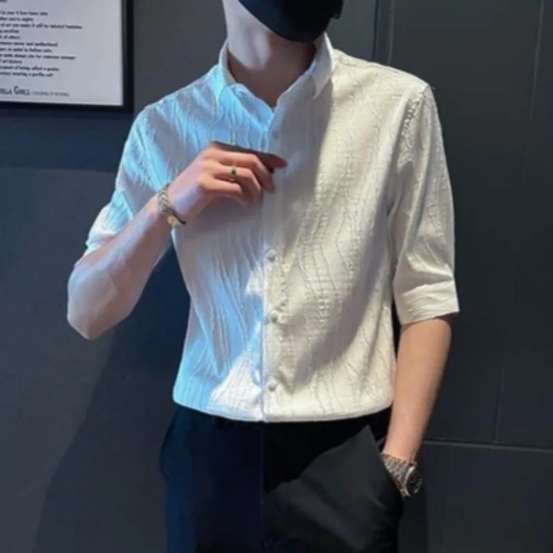 Men's Versatile Menswear Summer Trendy Half Sleeve Complete Two Piece Shirt Set for Daily Wear view 6