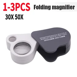 Foldable Diamond Jewelry Magnifying Glass Dual Lens 30X 50X Pocket Loupe Magnifier Magnifying Tools for Gems Jewelry Identifying