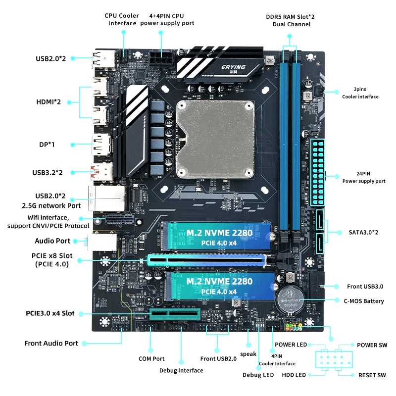 DIY Desktop Gaming Computer Kit for I9 12900HK 5.0GHz 24MB L3 Cache DDR5 RAM NVME M.2 Slot LGA 1151 CPU Combo New - view 3