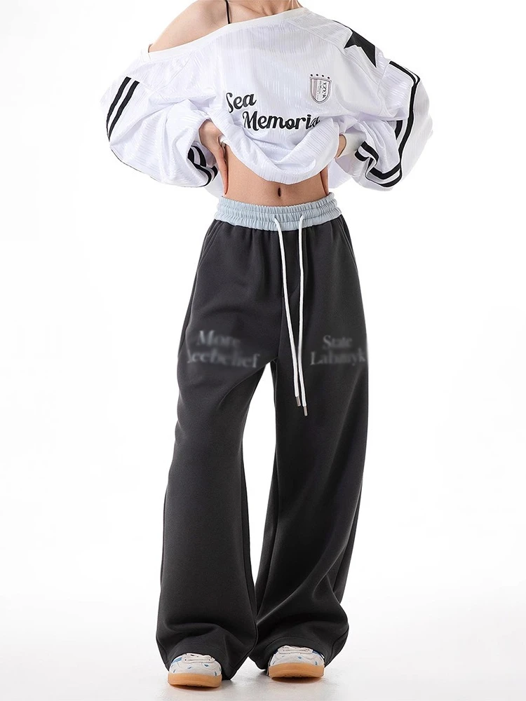 Pantaloni a gamba dritta hiphop retrò americani Pantaloni sportivi con coulisse da donna High Street Pantaloni casual larghi a gamba larga stile coreano unisex