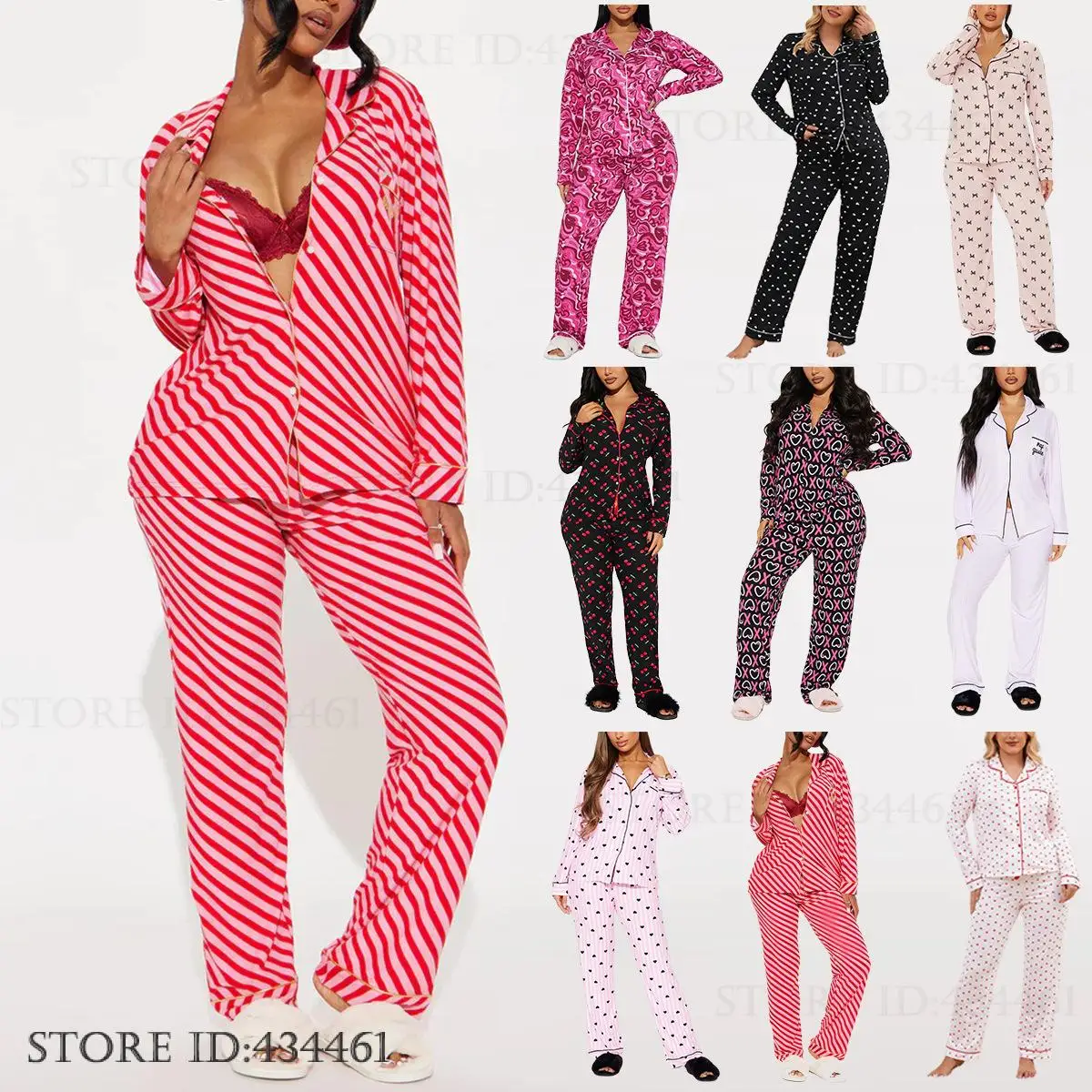

Новый весенний женский пижамный комплект: домашняя одежда с принтом в полоску, лонгслив и брюки, свободный повседневный костюм для дома