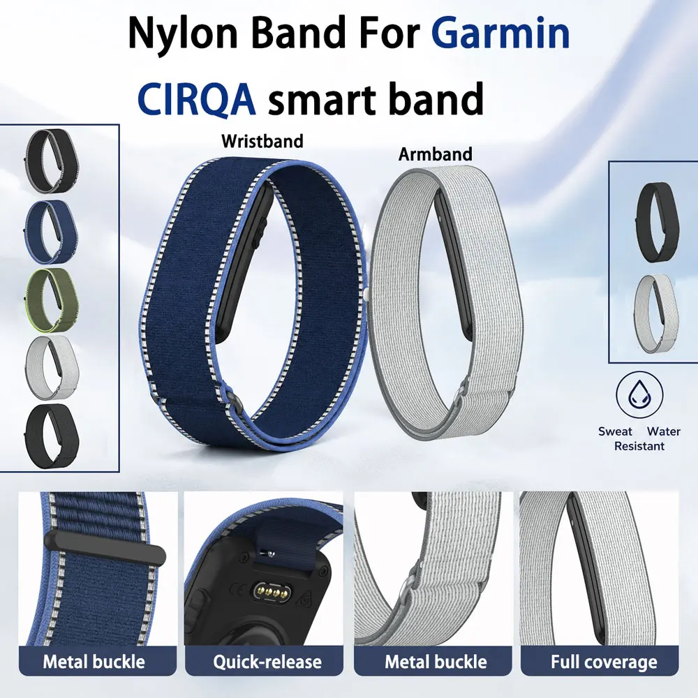 Nylon Strap for Garmin CIRQA Smart Band Quick-release Breathable Wrist/Armband for Garmin CIRQA Band Wear All Day Adjustable
