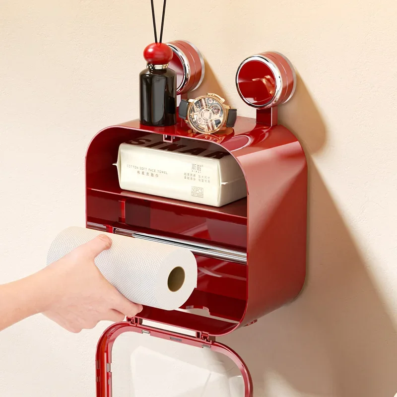 Suction Cup Tissue Holder Bathroom Wall Mounted Waterproof Paper Box Storage Rack Bathroom Accessories
