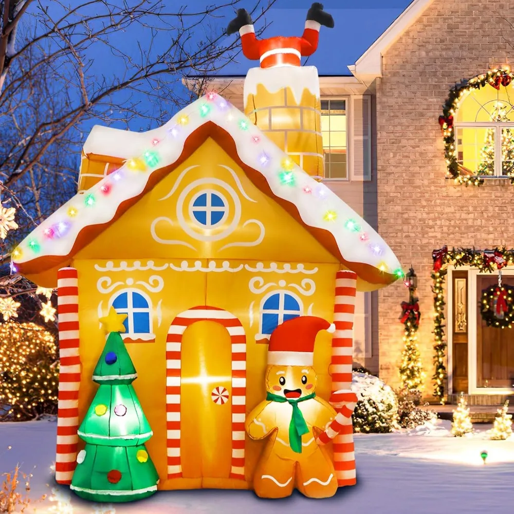 

10FT Christmas Inflatables Outdoor Decorations, Inflatable Gingerbread House Decoration with LED Colored Lights, Inflatable Chri