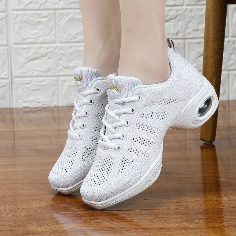 Women's Breathable Mesh Dance Sneakers Lightweight Jazz Hip-Hop Shoes with Split Sole for Ballroom Zumba Fitness Training Shoes