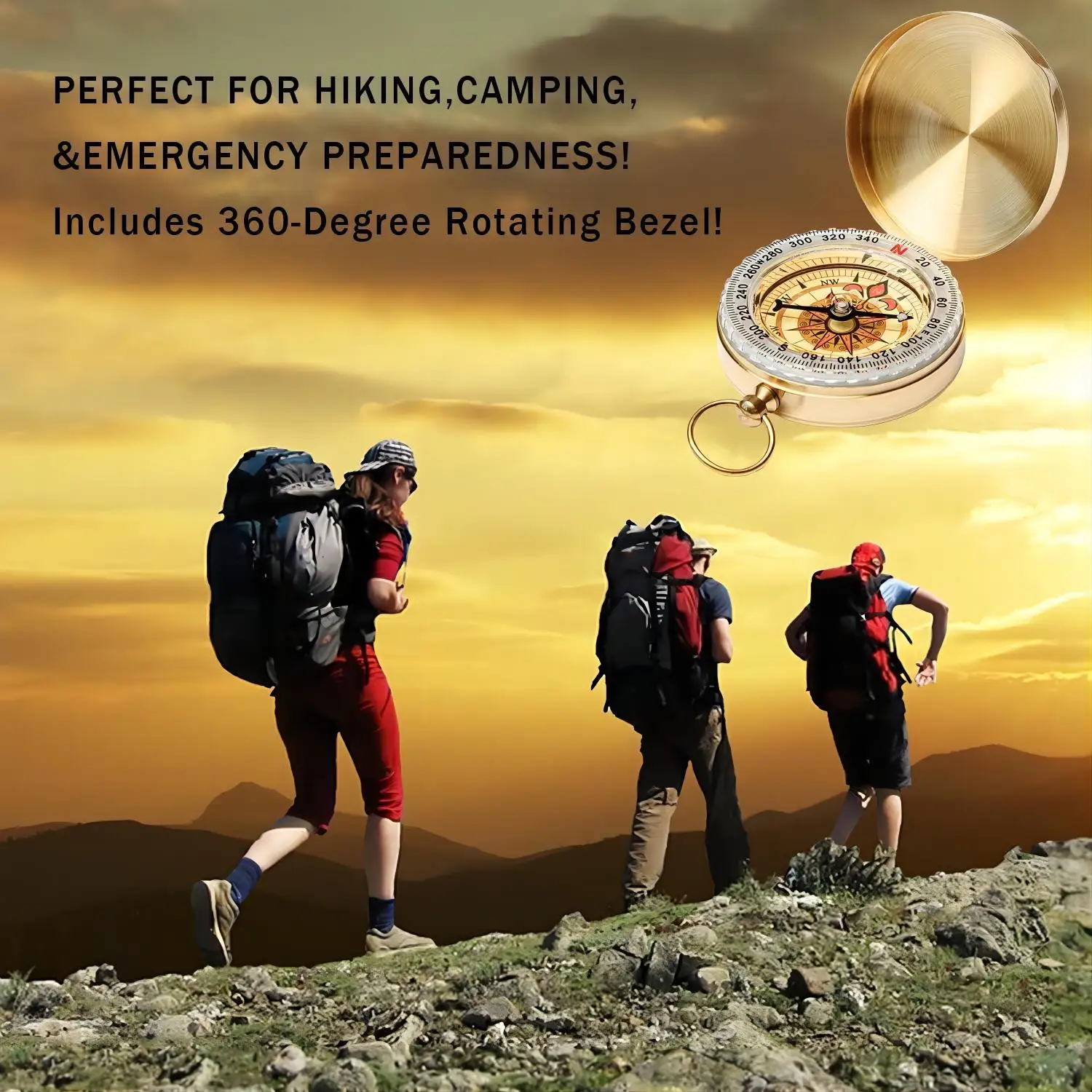 High Quality Camping Hiking Pocket Brass Golden Compass Portable Compass Navigation For Outdoor Activities