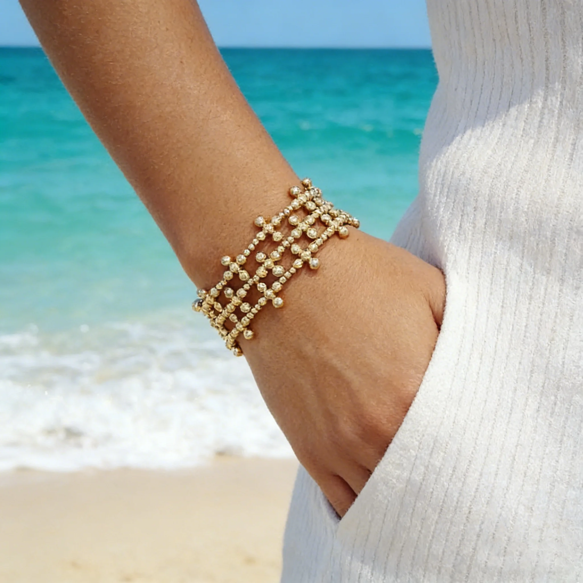 

CCGOOD Christian Cross Bracelet for Women 18 K Golden Plated Gold Color Ball Beads Bracelets Jewelry Stackable Dainty Pulseras