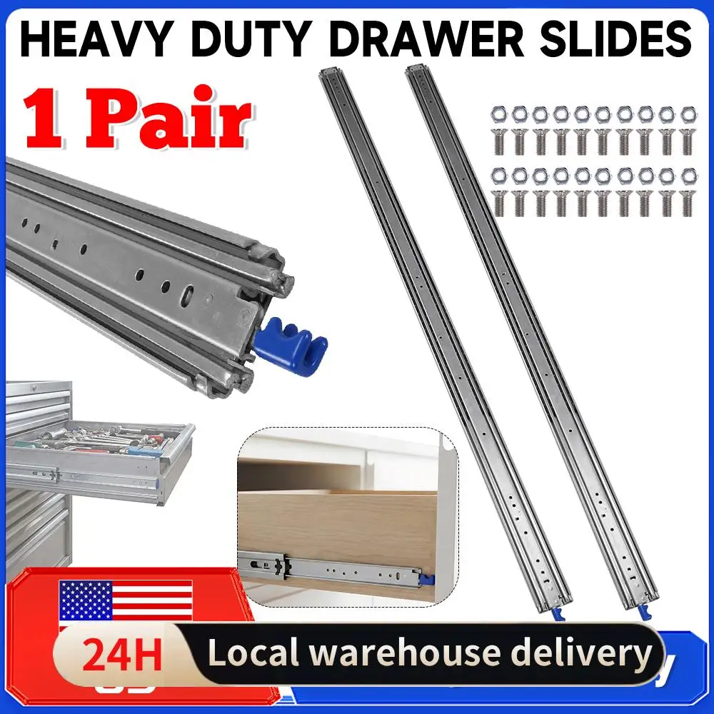 

Пара направляющих для выдвижных ящиков с полным выдвижением, боковое крепление, нагрузка до 500 фунтов, сверхмощные, 3-секционные, на шарикоподшипниках, стальные, фурнитура ﻿