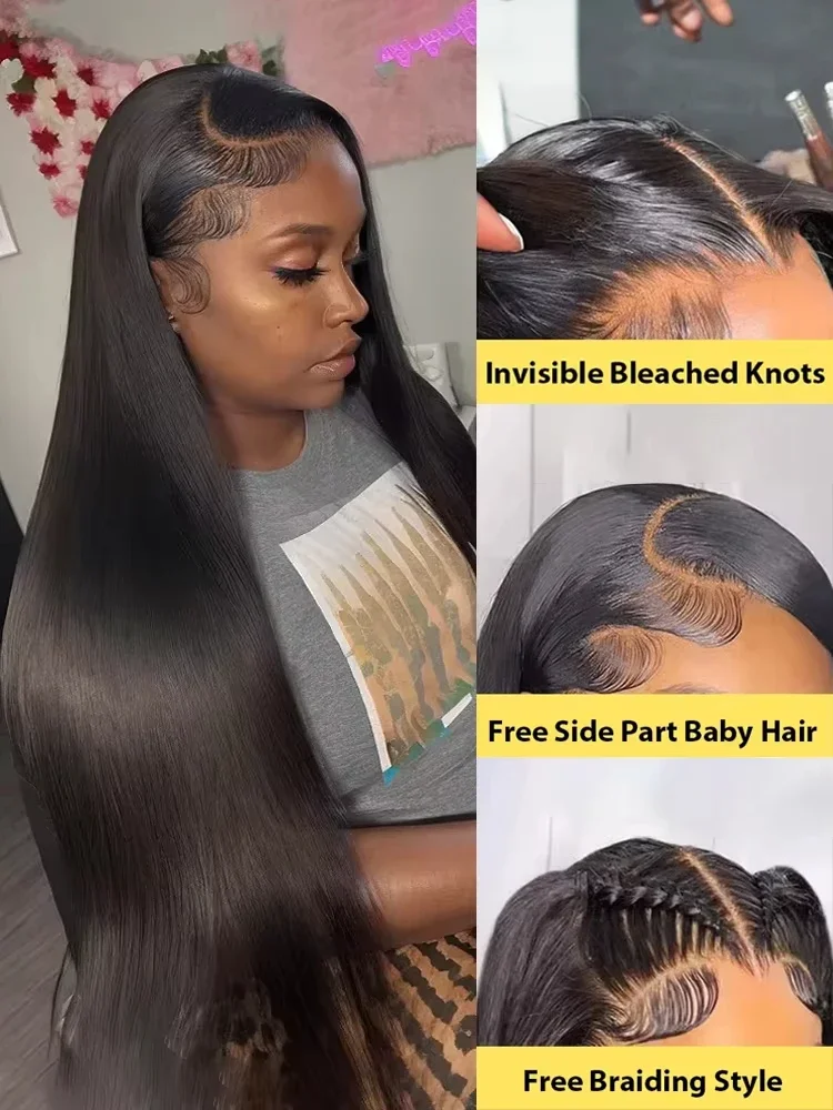 Bone Straight Lace Front Wig Brazilian 100%  Remy Human Hair Wigs 13x6 HD Transparent Lace Frontal Wig 180 Density Pre Plucked