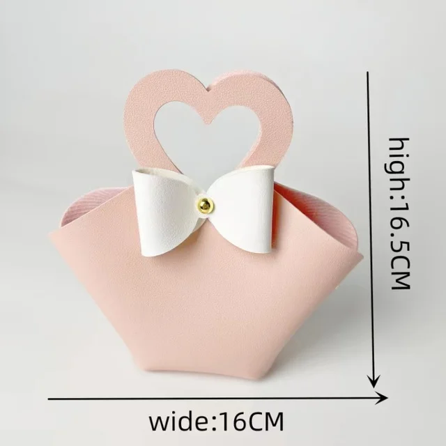 10 STKS Distribuut Lederen Roze Geschenkzakken Bruiloft Gunst Tas voor Gast Mini Handtas met Lint Snoep Verpakking Party Decor
