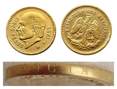 1955 Mexico 5 Pesos Gold Plated copy coin