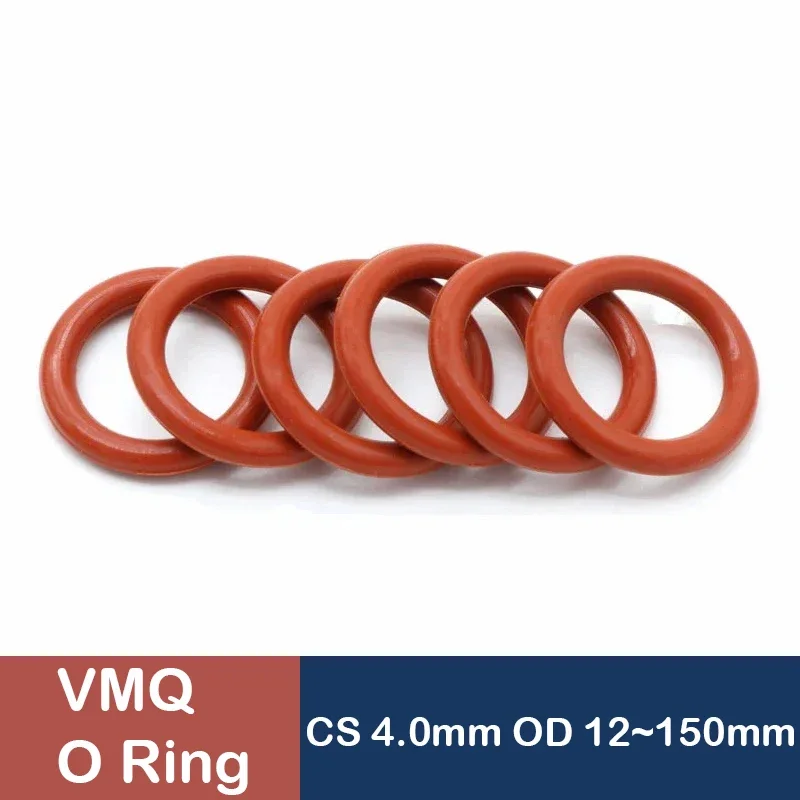 

10/50Pcs Red VMQ O Ring Gasket CS 4.0mm OD 12 ~ 150mm FoodGrade Waterproof Washer Rubber Round Shape Seal tool