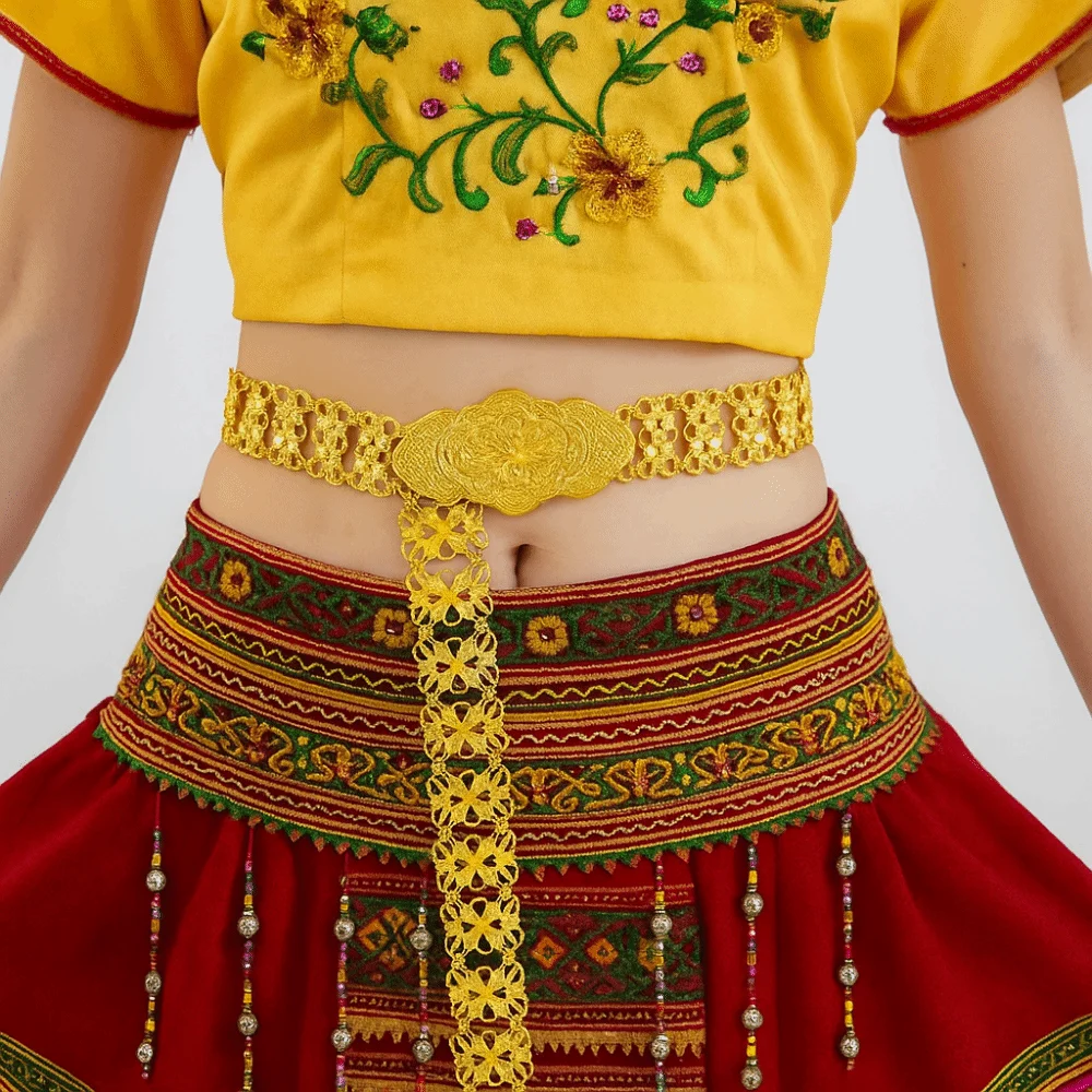 

Traditional Metal Ethnic Style Belt Silver Tassel Gold Belt Wrist Jewelry Hollow Out Flower Metal Waist Chain Festival Accessory