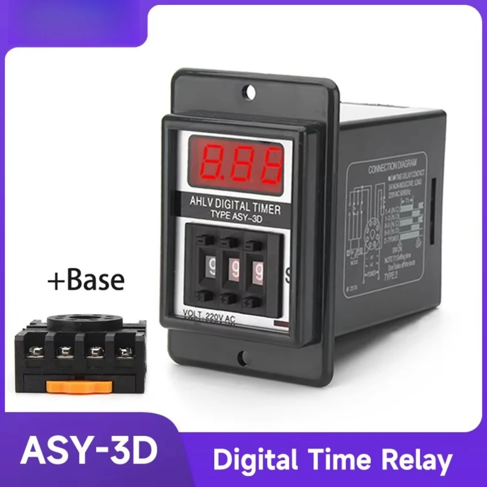 ASY-3D Delay Timer Time Relay DC24V AC110V AC220V 1-999S 999M Digits Programmable Timer Delay Relay 8Pin With Base