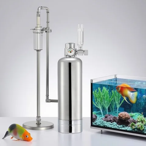 2L Aquarium DIY CO2 Generator System Kit Stainless Steel CO2 Cylinder Generator System Carbon Dioxide Reactor Kit for Plant Fish