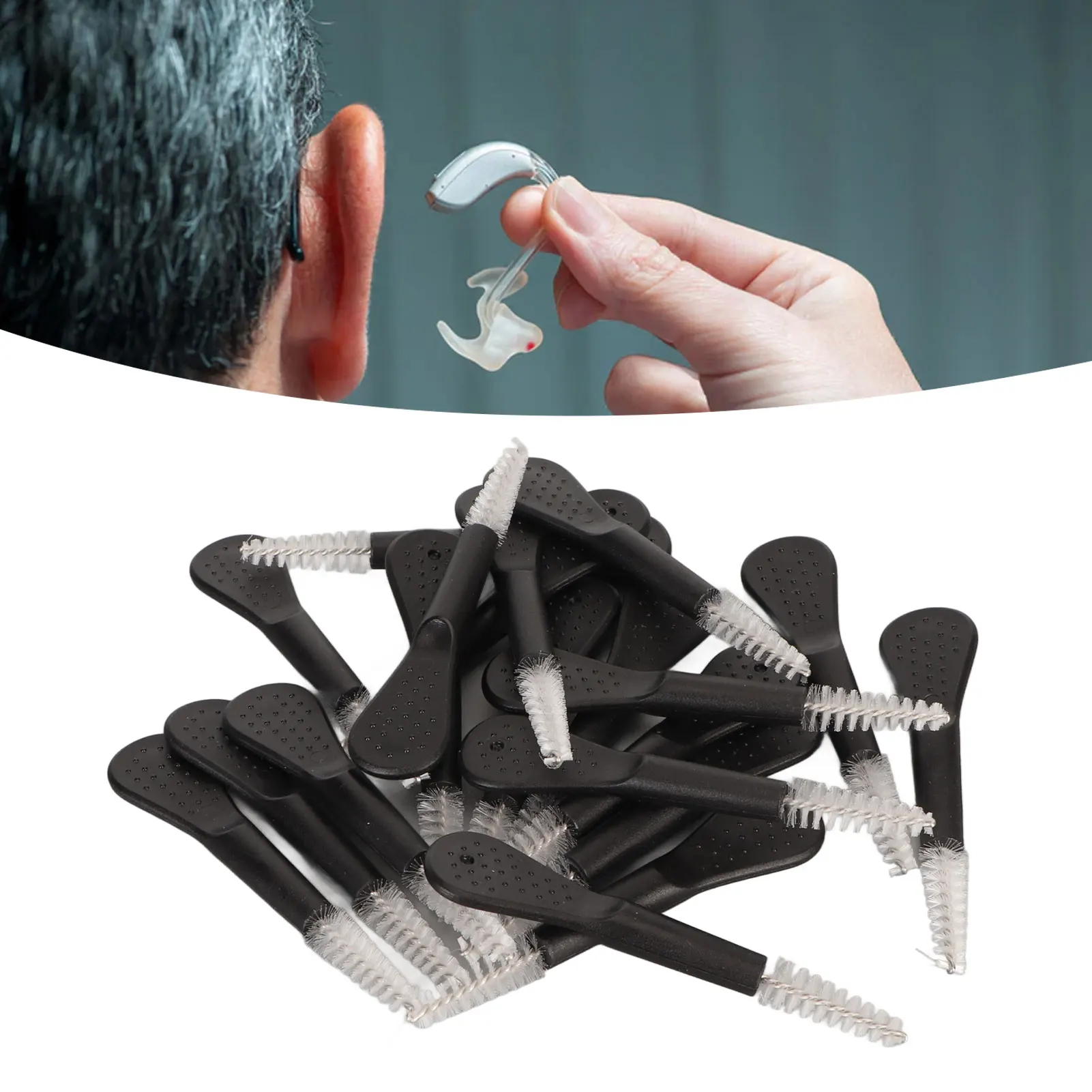 

20pcs Sound Aid Vent Brush Black Handle Nylon Hair Sound Amplifier Tube Cleaning Tool for Earbuds Sound Aid Cleaning Brush