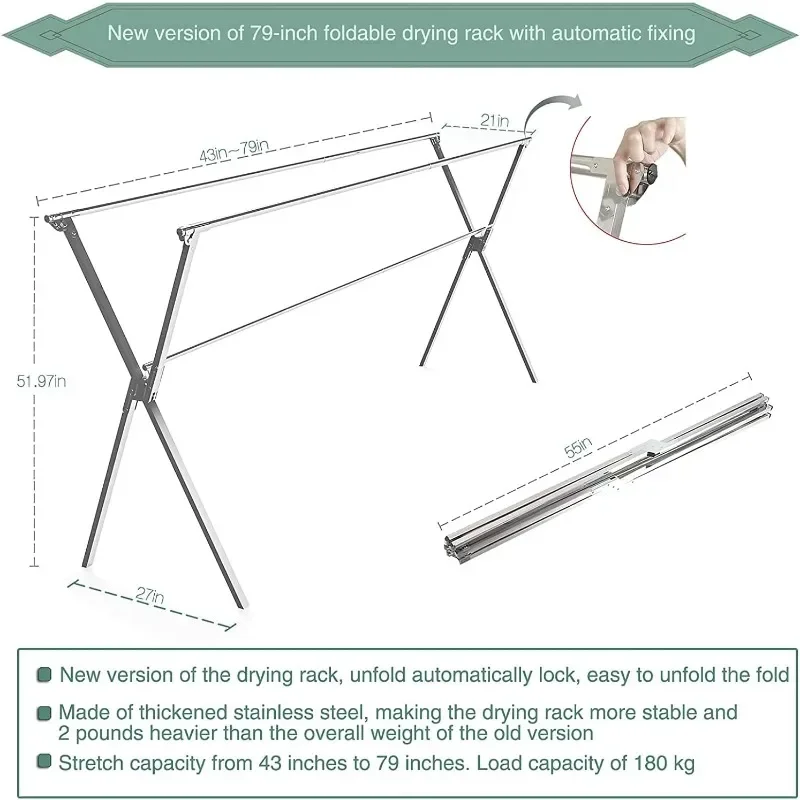 Clothes Drying Racks Outdoor, Updated Version,Stainless Steel Laundry Drying Rack for Indoor Outdoor and The Balcony