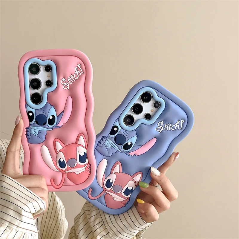 Cute 3D Cartoon Stitch Phone Case for Samsung Galaxy A14 A34 A54 A15 A25 A35 A55 A16 5G Wave Side Soft Silicone Cover