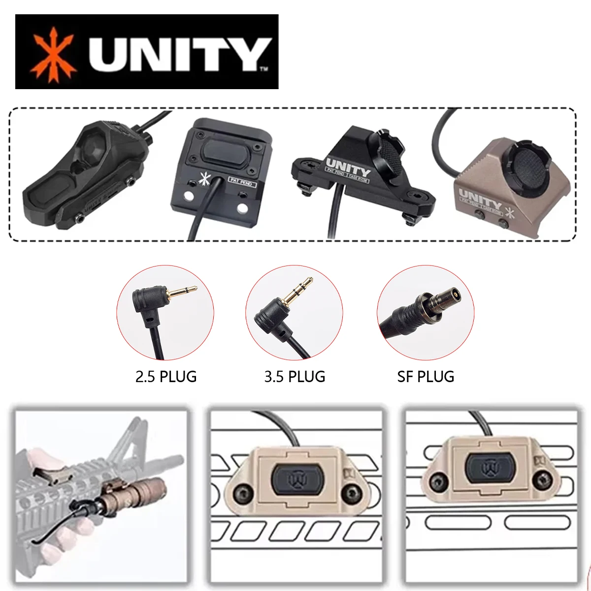 Tactical Unity Button Hot Button Pressure Remote Switch 20mm Rail For SF M300 M600 DBAL-A2 PEQ15 2.5MM 3.5MM SF Plug