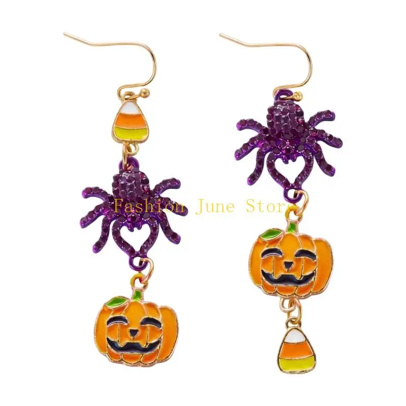 N5KA Novelty Halloween Drop Earrings for Party Styling, Gold Tone Pair