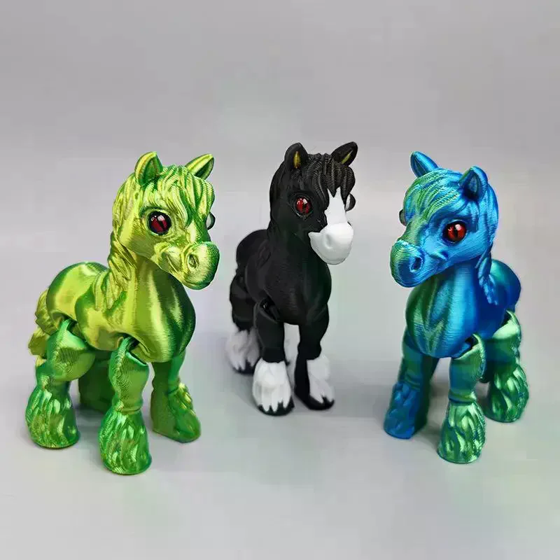 [MA]1pc Random Color All-in-one Molding 3D Printed Horse Simulated Statue Cute Horse Joint Tail Movable Figurine Office Decor