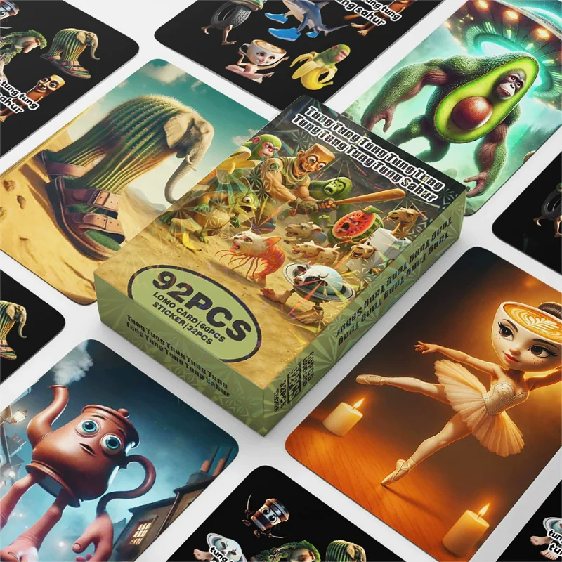 92PCS Italian Brainrot Tungtungtung Sahur Photo Card Set - Shark Crocodile Animal LOMO Collectible Cards With Stickers