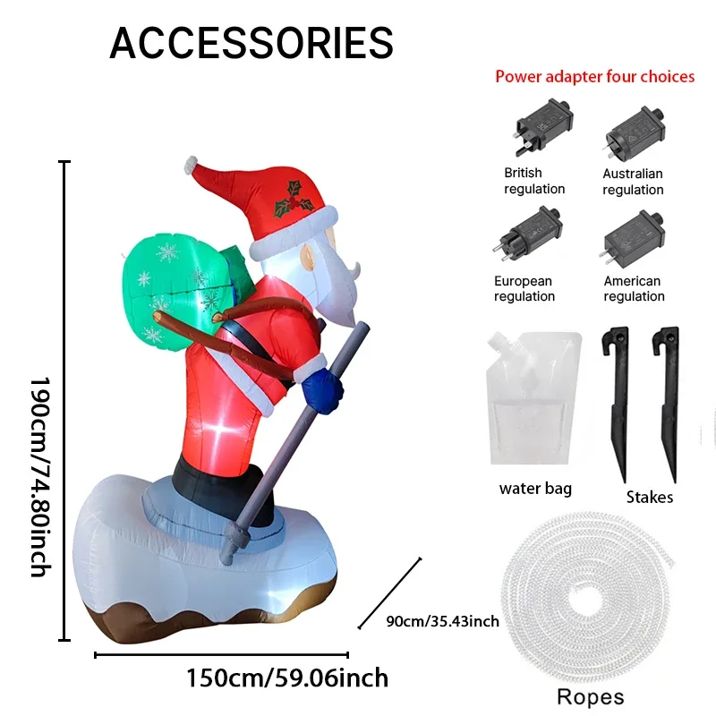 5.91FT Inflatable Toy Santa Snowboard with LED Light Christmas Decorations for Yard Xmas Supplies Home Ornaments Festive Gift