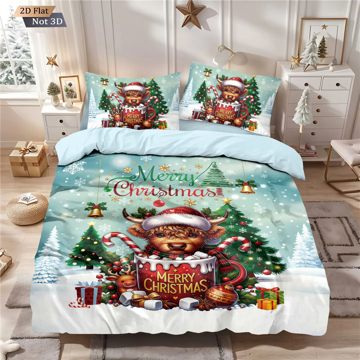 3pcs gift highland cattle print coreless bedding set multi size bedroom duvet cover decoration soft machine washable