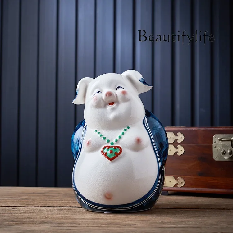 

X Ceramic Decoration Painted Pig Piggy Bank National Style Retro Five Blessings Linmen Series Home Ceramic Ornament Gift