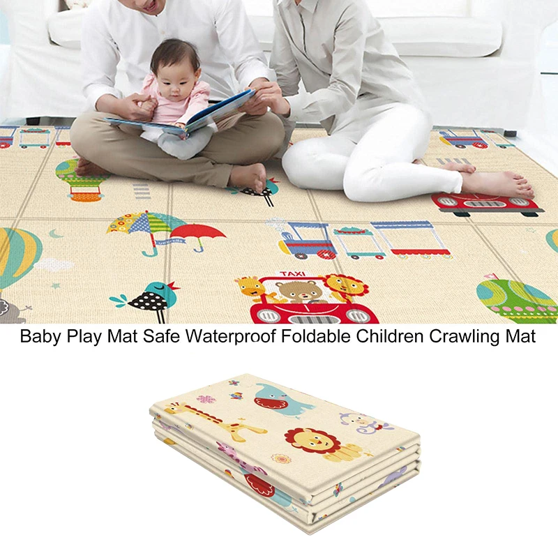 Baby Play Mat Foldable Children Carpet Double-sided Cartoon Pattern Kids Room Carpet Educational Activity Surface Easy To Carry