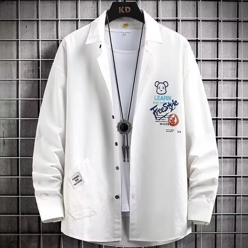 

Loose Casual Men's irt New Autumn Faion Versatile Outerwear Stand Fit Long Sve Breathable Skin-Friendly High Elasti...