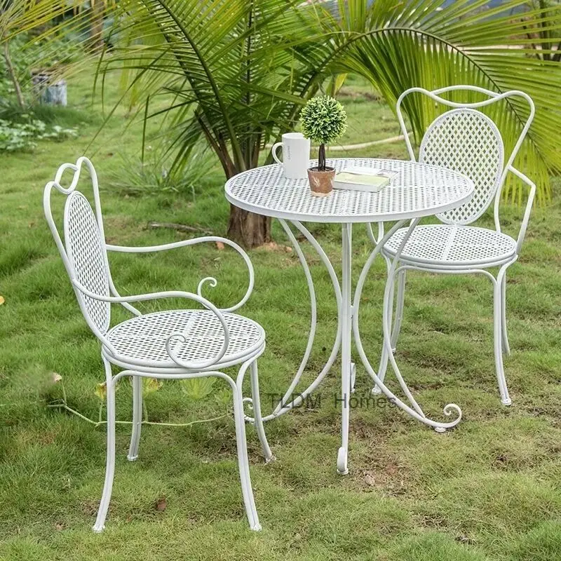 Nordic Balcony Negotiation Courtyard Outdoor Garden Table And Chair Combination Leisure White Table And Chair Three Piece Set