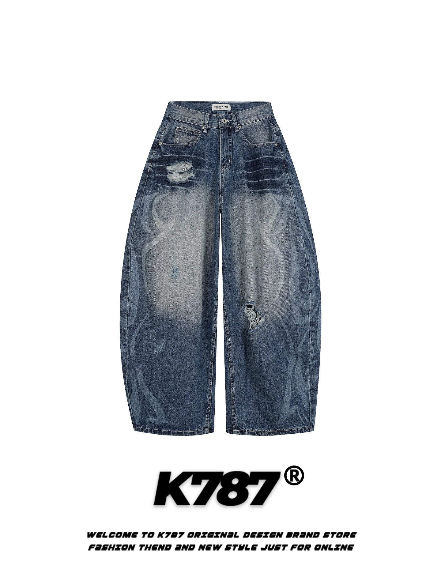 

Джинсы K787 в американском ретро-стиле, с высокой талией, свободного прямого кроя, утягивающие, для мужчин и женщин, повседневные, весенние, из хлопка и полиэстера