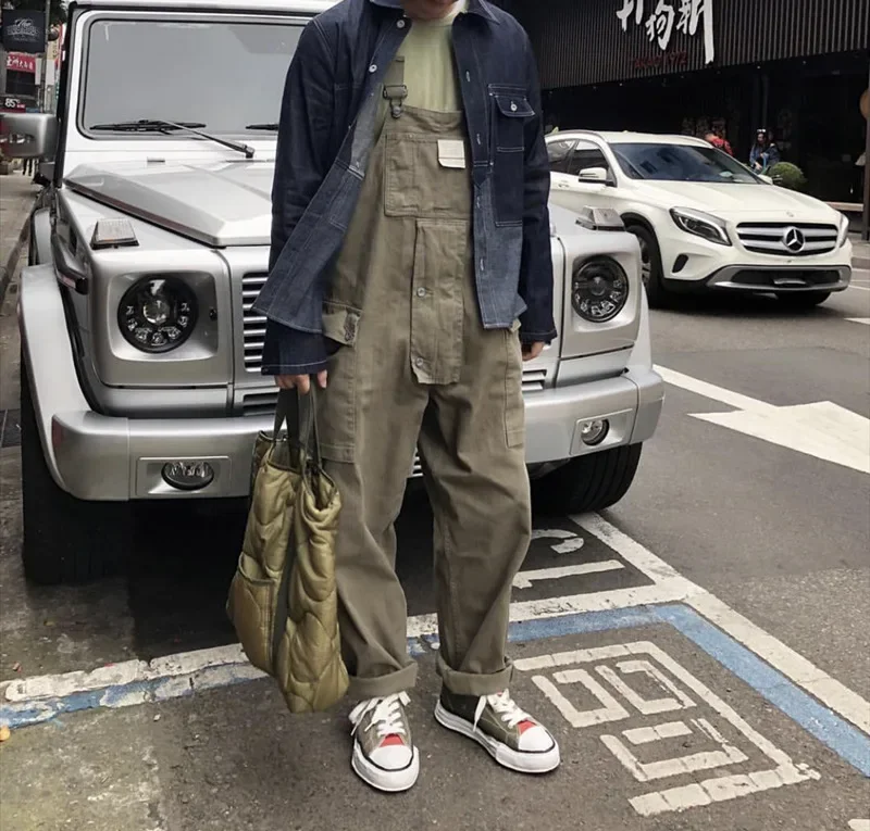 Pop Japanese Style Loose Fit Men's And Women's Trendy Jumpsuit Vintage Ame Kang Kang Casual Pants Skill Jumpsuit Cargo Pants