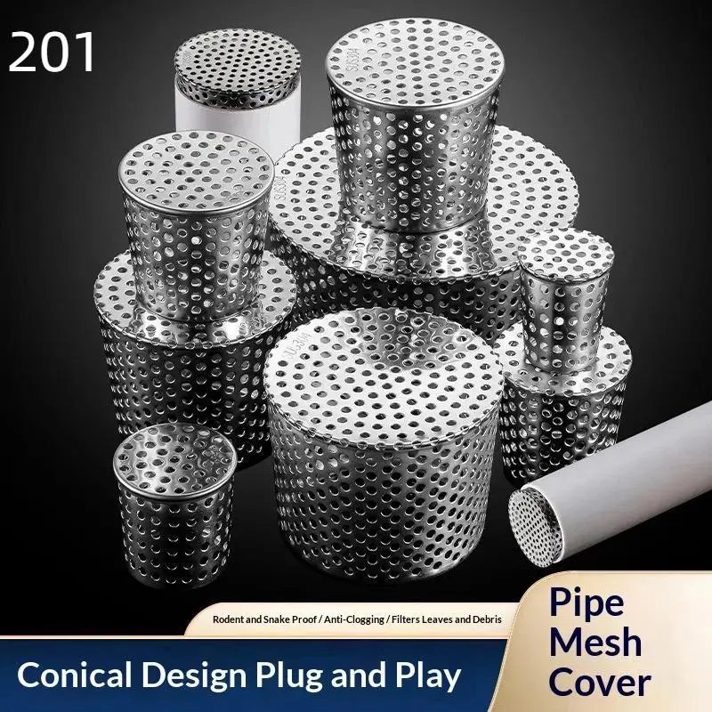 ⑥ 1Pcs Anti-Clog Rain Pipe Cap Stainless Steel Rooftop Floor Drain Cover Anti Rodent Anti Blocking Outer Side Filter Screen