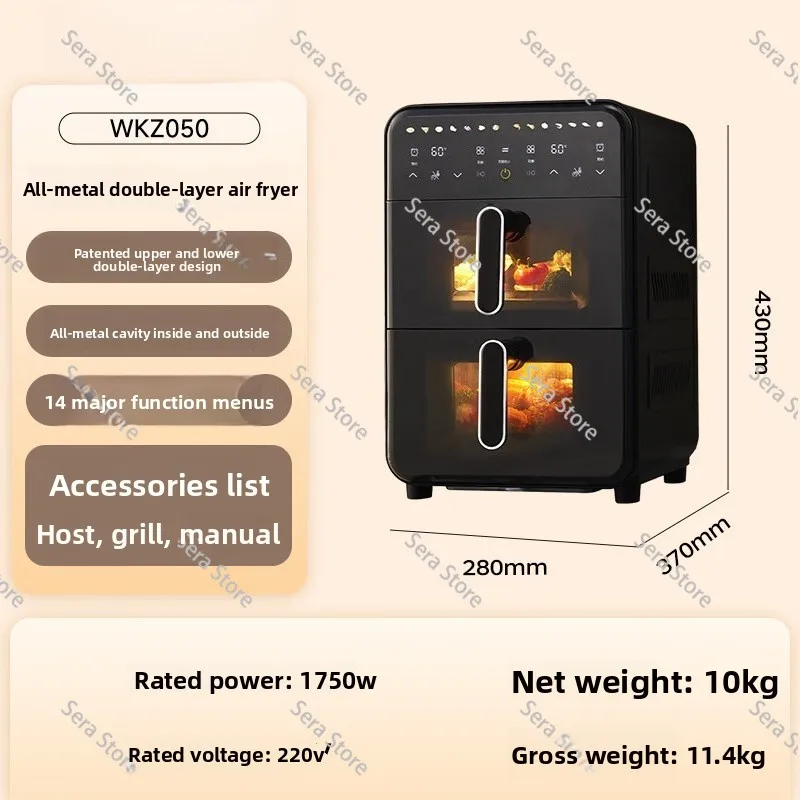 Upper and Lower Electric Oven Double Pot Air Fryer Intelligent Large Capacity