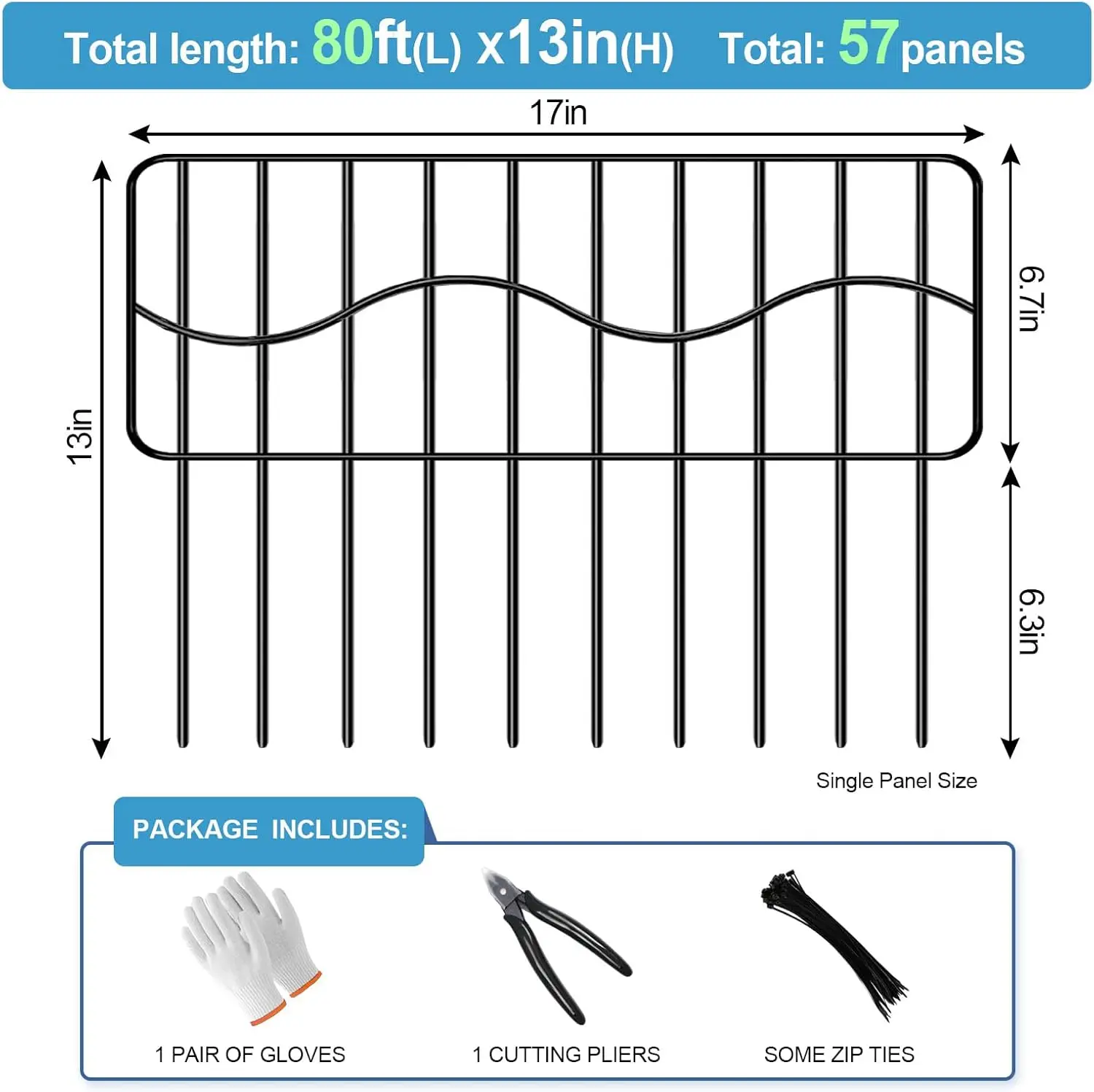 80ft x 13in Garden Animal Barrier Fence 57pack Metal Wire Rustproof Border Decorative Fences No Dig Fences Small Dog Fence