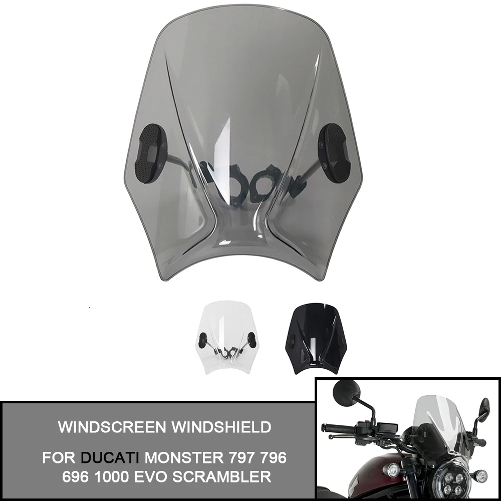 Motorcycle Windshield Round Headlight Street Bikes Universal For DUCATI Monster 797 796 696 1000 EVO SCRAMBLER ICON URBAN ENDURO