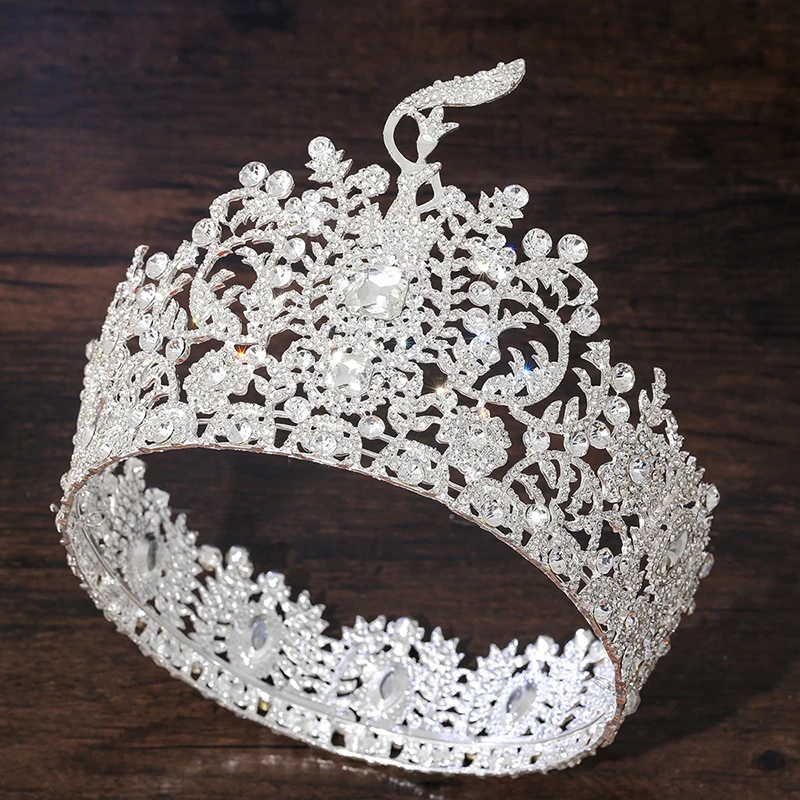 Baroque Large Round Diadem Bridal Crown Pageant Miss Tiaras Headdress Bride Wedding Dress Hair Jewelry Accessories