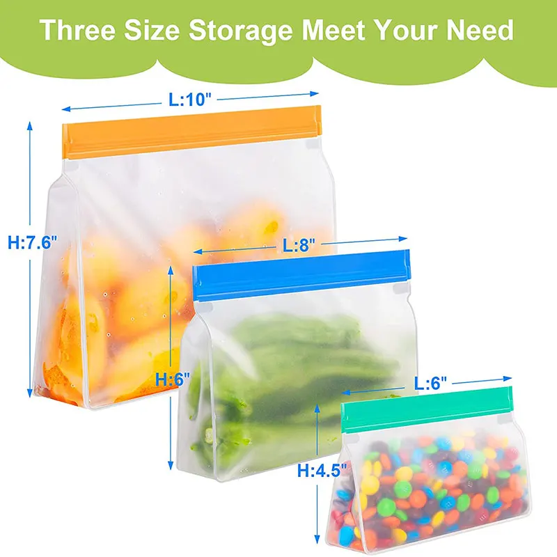 1Pc Silicone Food Storage Bag Reusable Food Stand Up Zip Shut Bag Leakproof Containers Kitchen Fresh Bag Fresh Wrap Ziplock Bag