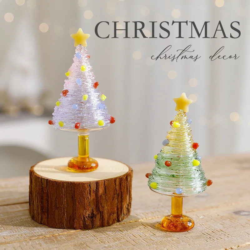 

New 6x14cm Brushed Glass Christmas Tree Christmas Scene Arrangement Mini Christmas Tree Decoration Ornament