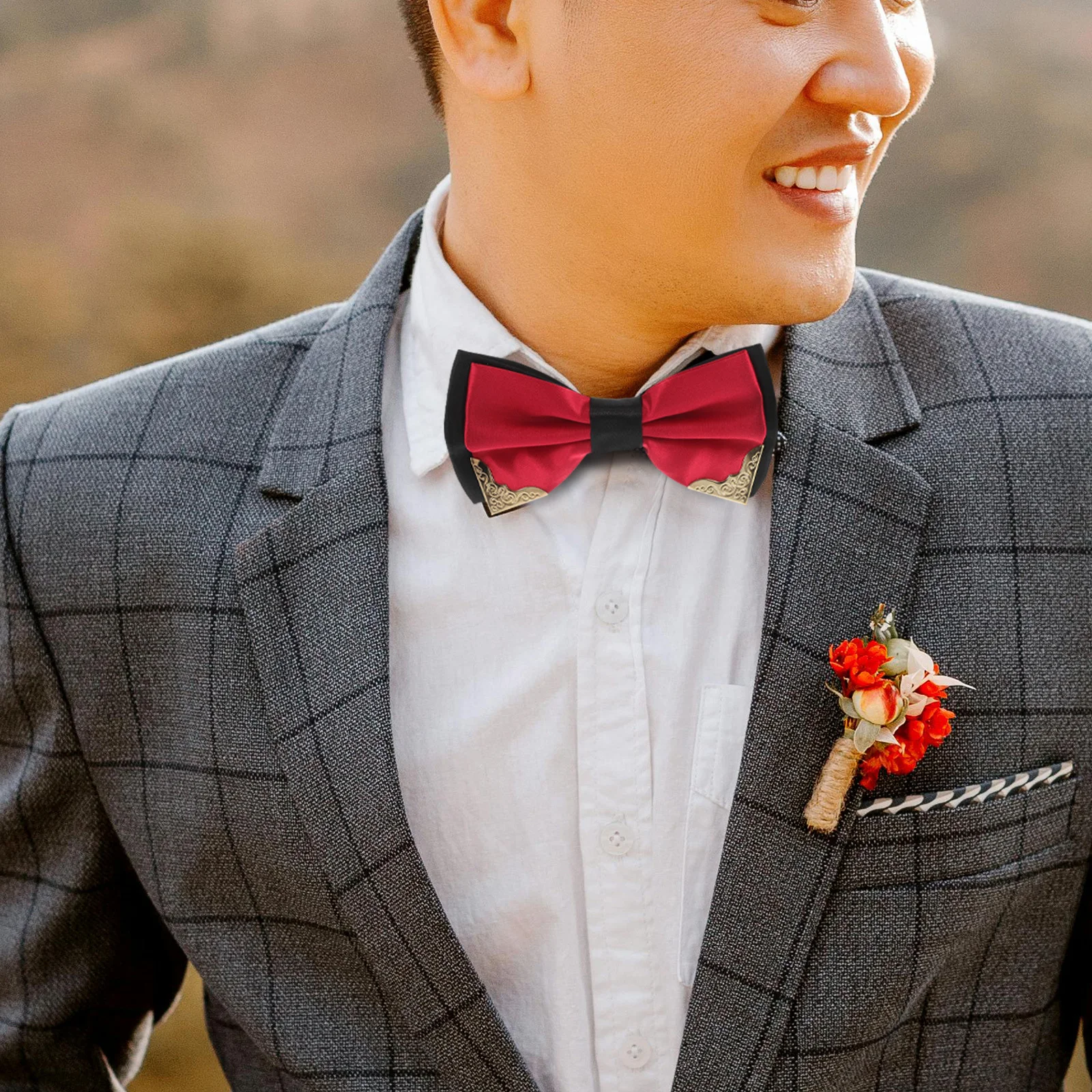 Finiture in metallo per uomo Papillon accessorio per festa di nozze durevole regolabile a doppio strato per uomo Papillon in metallo alla moda