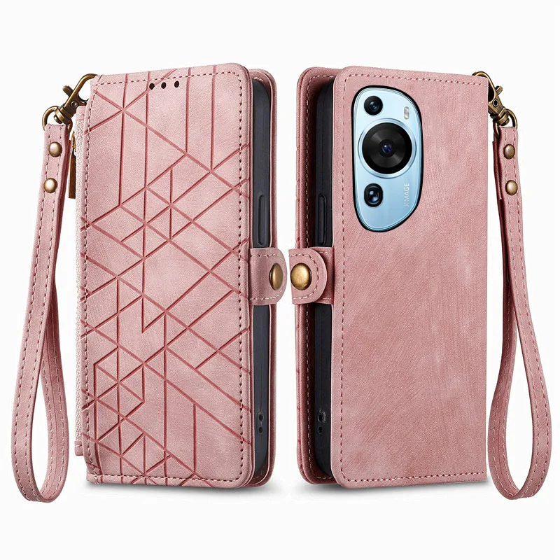 

geometric pattern leather Cover For Huawei P60 Art P50 P40 Pro Pro+ P50E lite 5G Magnetic shockproof card Slot Wallet phone Case